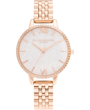 image of Olivia Burton Women-s Glitter Rose Gold-Tone Stainless Steel Bracelet Watch 34mm