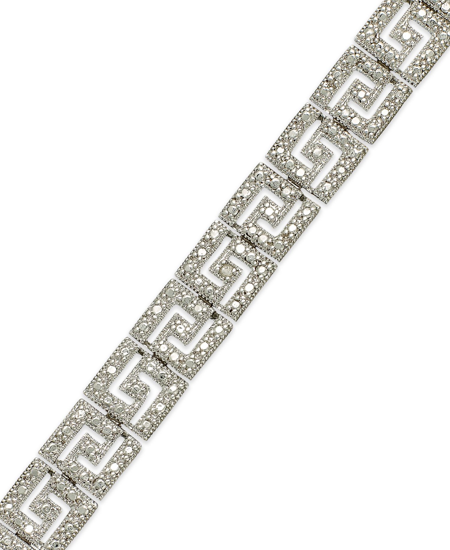 Diamond Accent Greek Key Bracelet in Silver Plate or Gold Plated Brass
