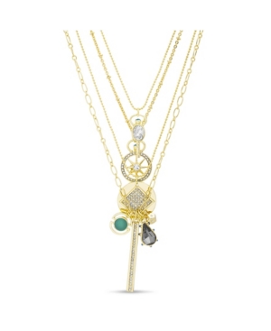 image of Kensie Rhinestone Charm Multi Layered Yellow Gold-Tone Necklace