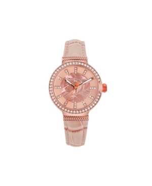 image of Tommy Bahama Women-s Woven Fronds Crystal Rose Gold Leather Strap Watch, 32mm