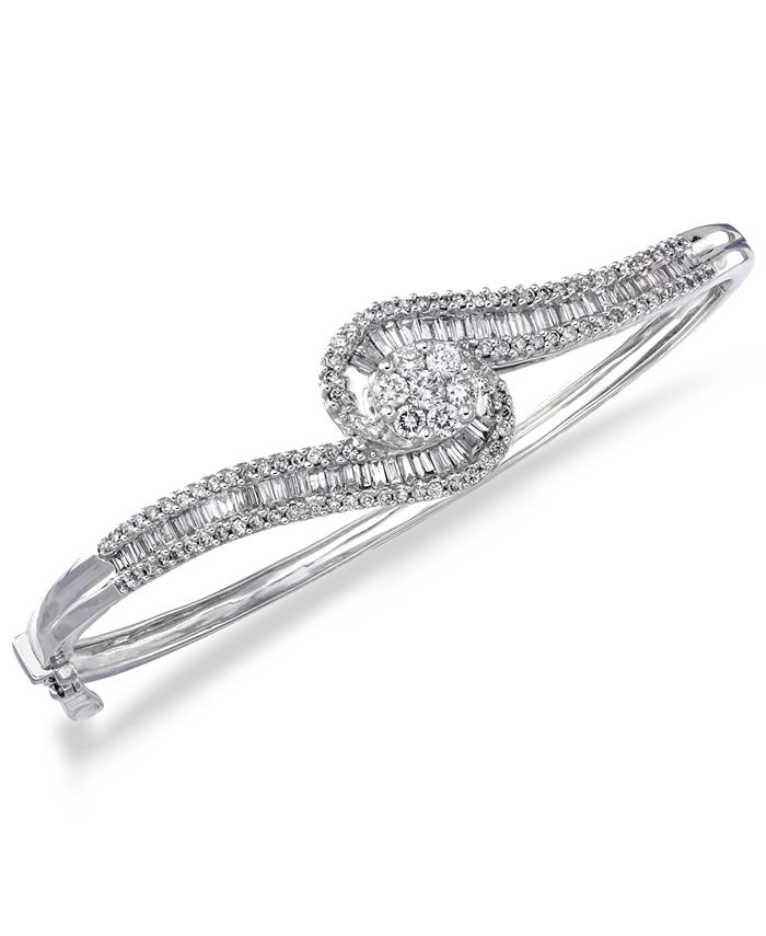 Macy's 14k White Gold Bracelet, Diamond (2 ct. t.w.) Cluster Swirl ...