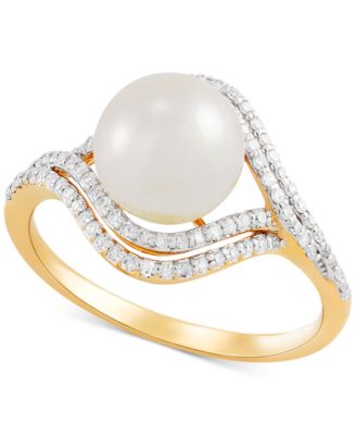 Honora - Cultured Freshwater Pearl (8mm) & Diamond (1/4 ct. t.w.) Ring in 14k Gold