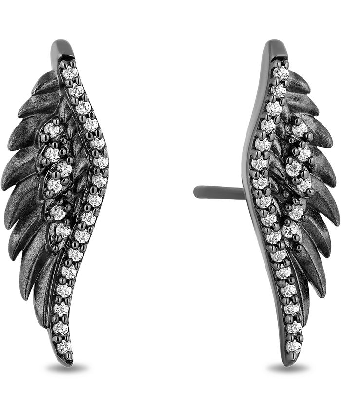 Enchanted Disney Fine Jewelry - Diamond Maleficent Wing Stud Earrings (1/6 ct. t.w.) in Sterling Silver and Black Rhodium