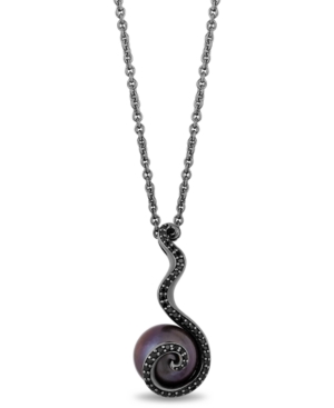 image of Enchanted Disney Black Tahitian Pearl (10mm) & Diamond (1/4 ct. t.w.) Ursula Villains Pendant Necklace in Sterling Silver, 16