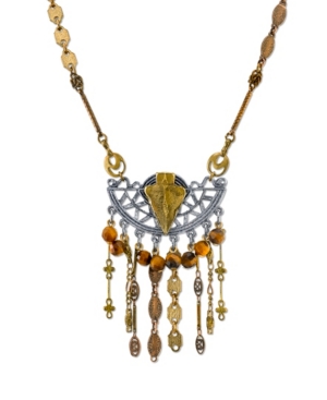 image of T.r.u. by 1928 Mixed Metals Vintage-Like Chain Necklace Arrow and Semi-Precious Tiger-s Eye
