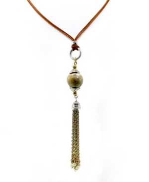 image of T.r.u. by 1928 Silver Tone Genuine River Stone Chain Tassel Leather Necklace