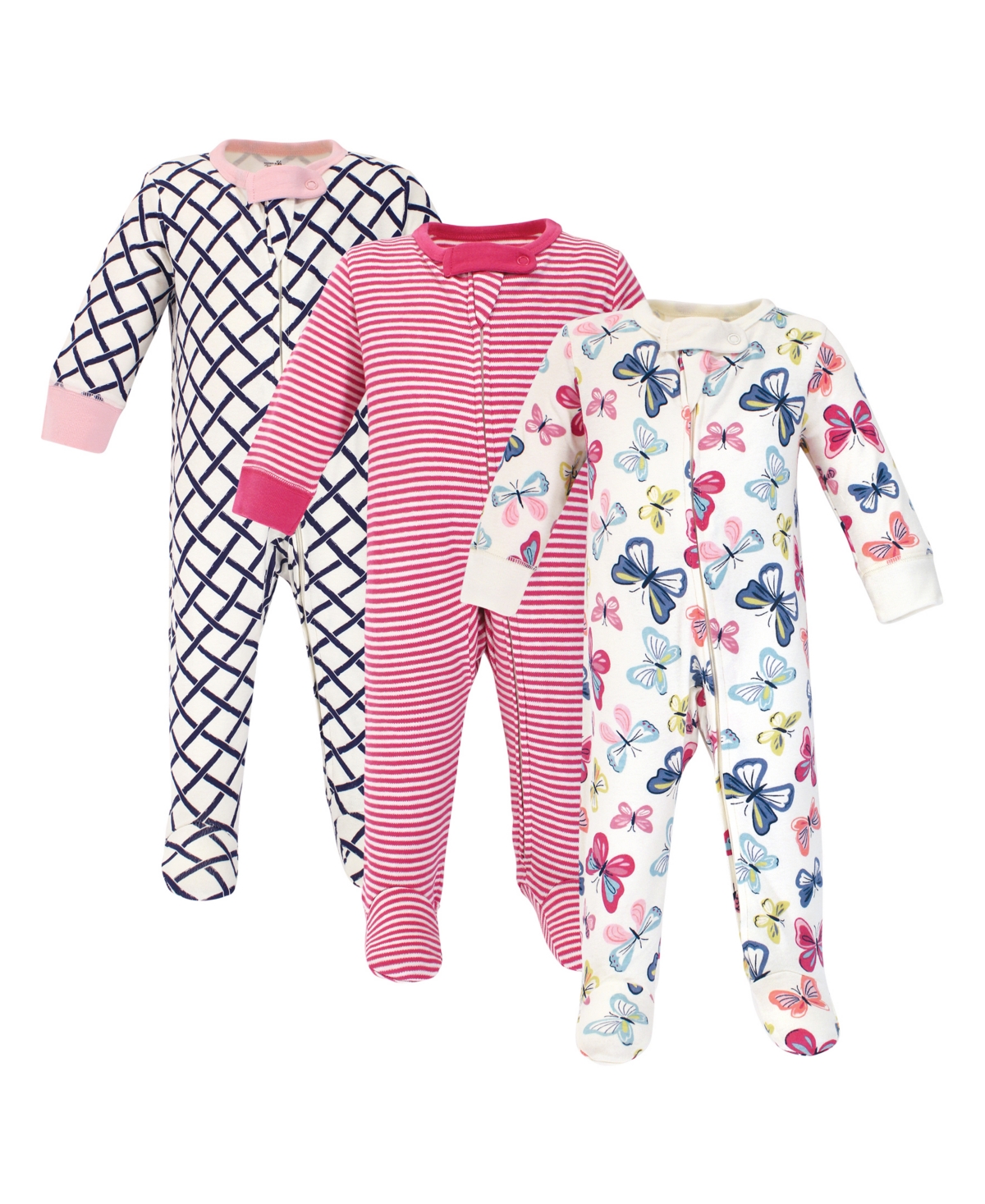 Touched by Nature Baby Girls Baby Organic Cotton Zipper Sleep and Play 3pk,- Bright Butterflies
