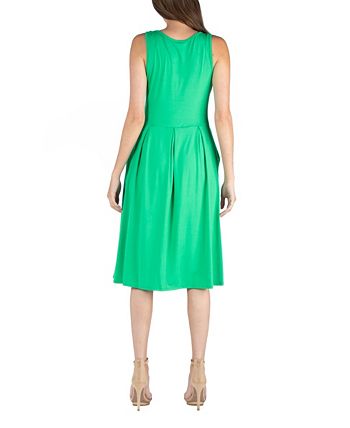 24seven Comfort Apparel Fit and Flare Midi Sleeveless Dress with Pocket ...