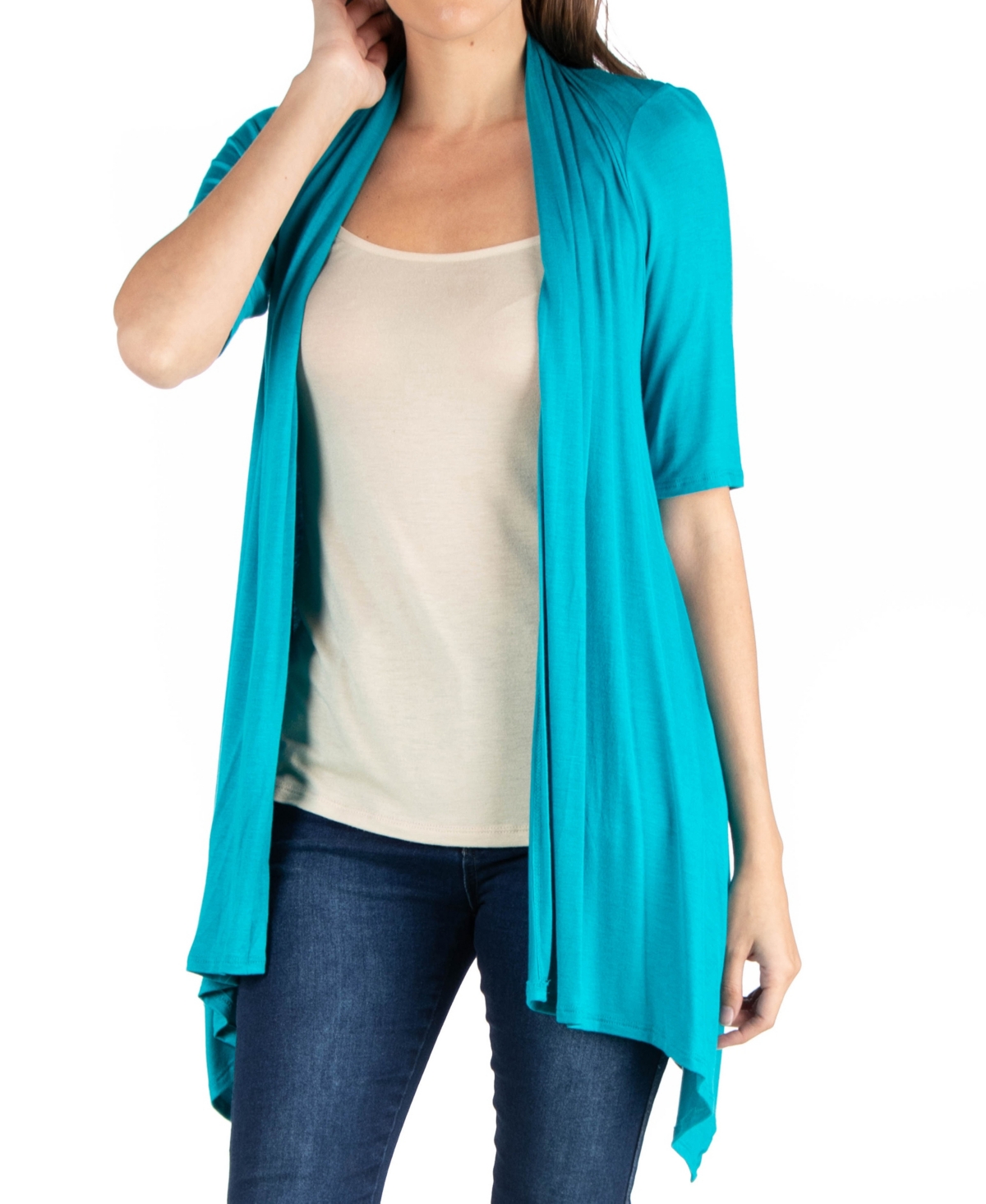 24SEVEN COMFORT APPAREL LOOSE FIT OPEN FRONT WITH HALF SLEEVE CARDIGAN 