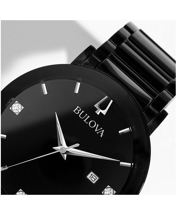 Bulova Men's Futuro Diamond-Accent Black Stainless Steel Bracelet Watch