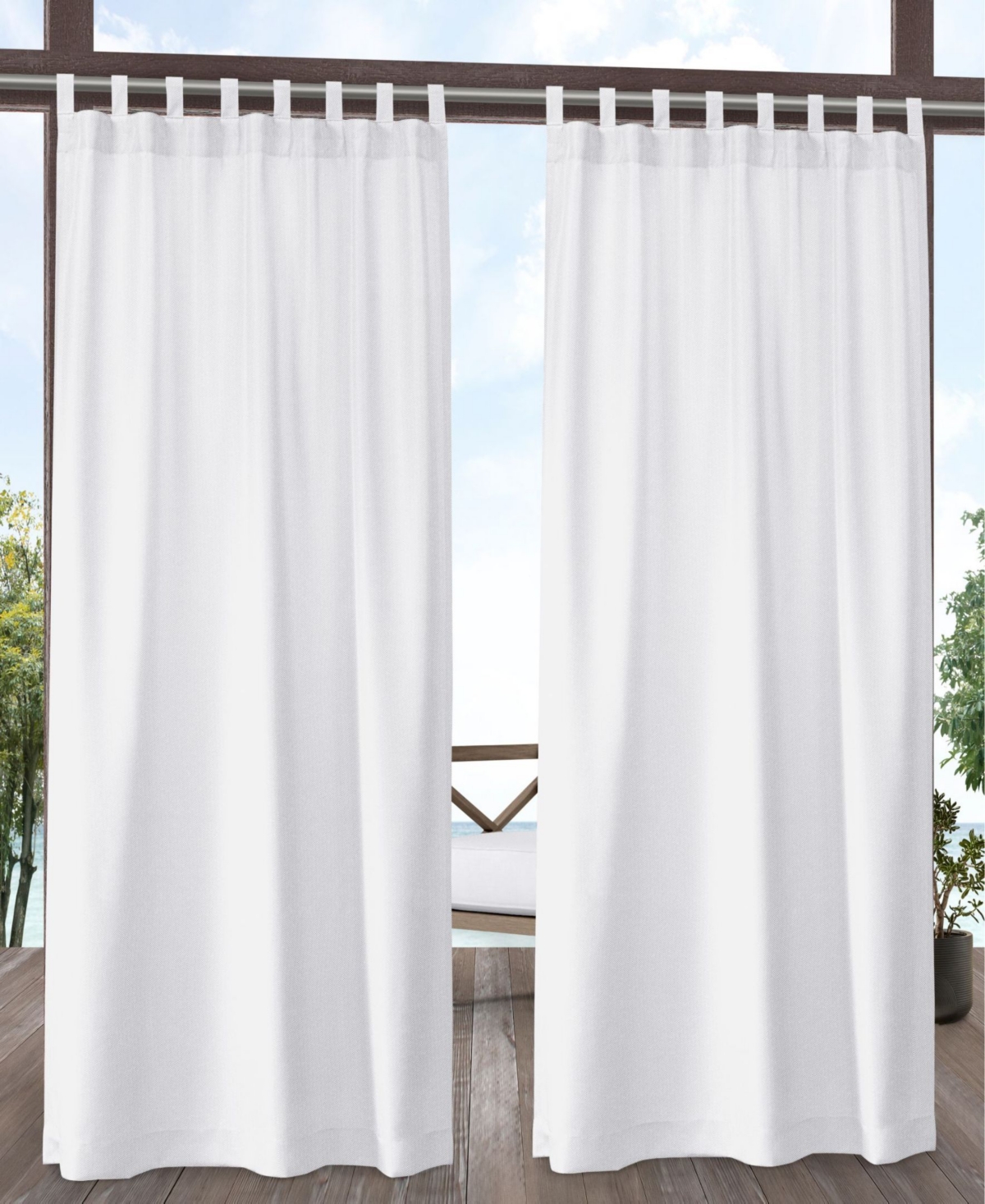 Curtains Biscayne Indoor - Outdoor Two Tone Textured Grommet Top Curtain Panel Pair, 54" x 108" - Nude Or Natural