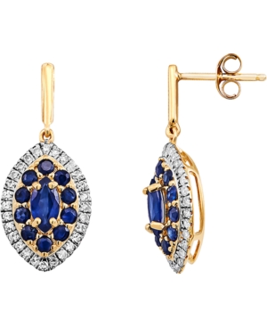 image of Sapphire (1-1/3 ct. t.w.) & Diamond (1/4 ct. t.w.) Drop Earrings in 14k Gold