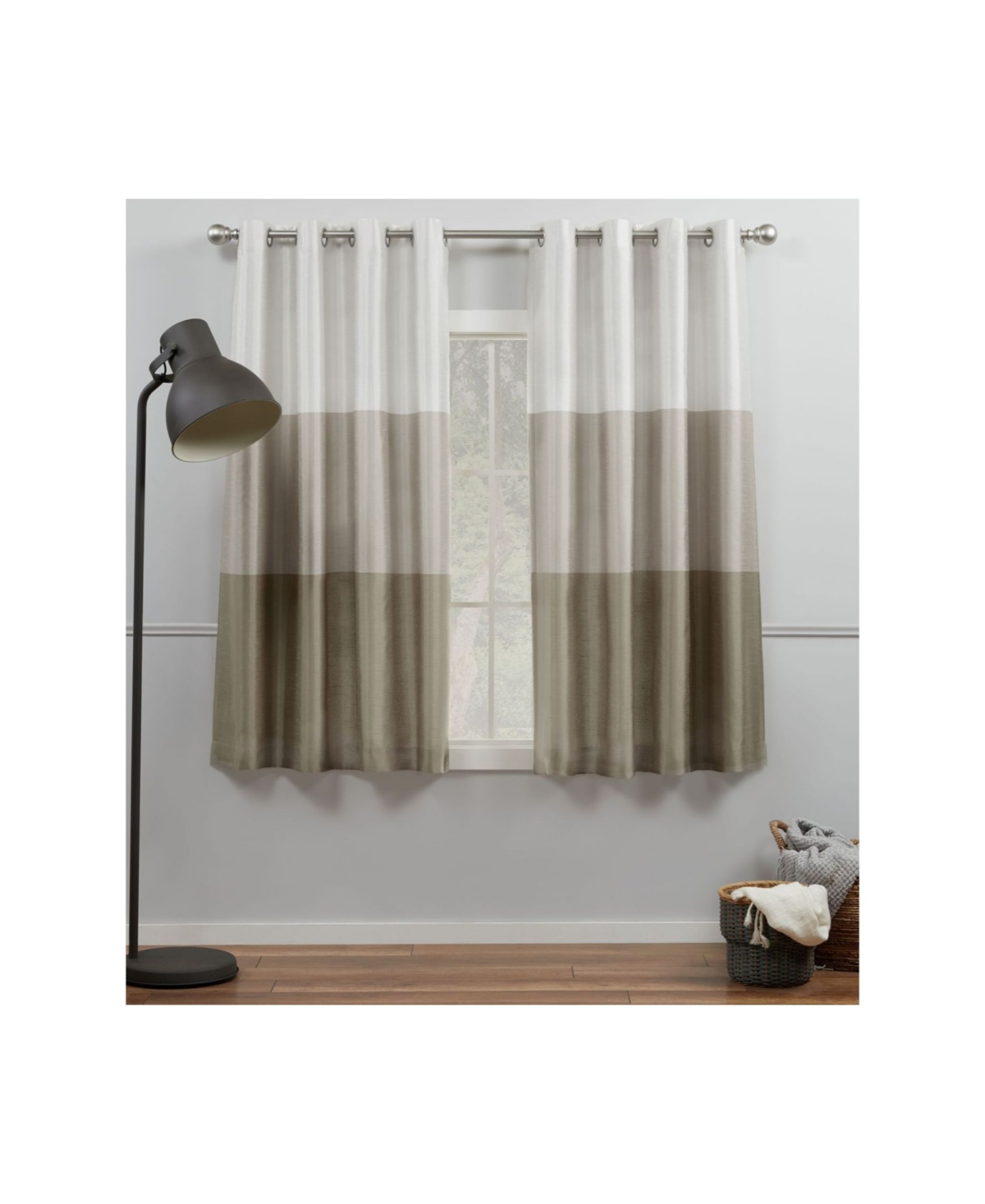 Curtains Chateau Striped Grommet Top Curtain Panel Pair, 54" x 63" - Taupe