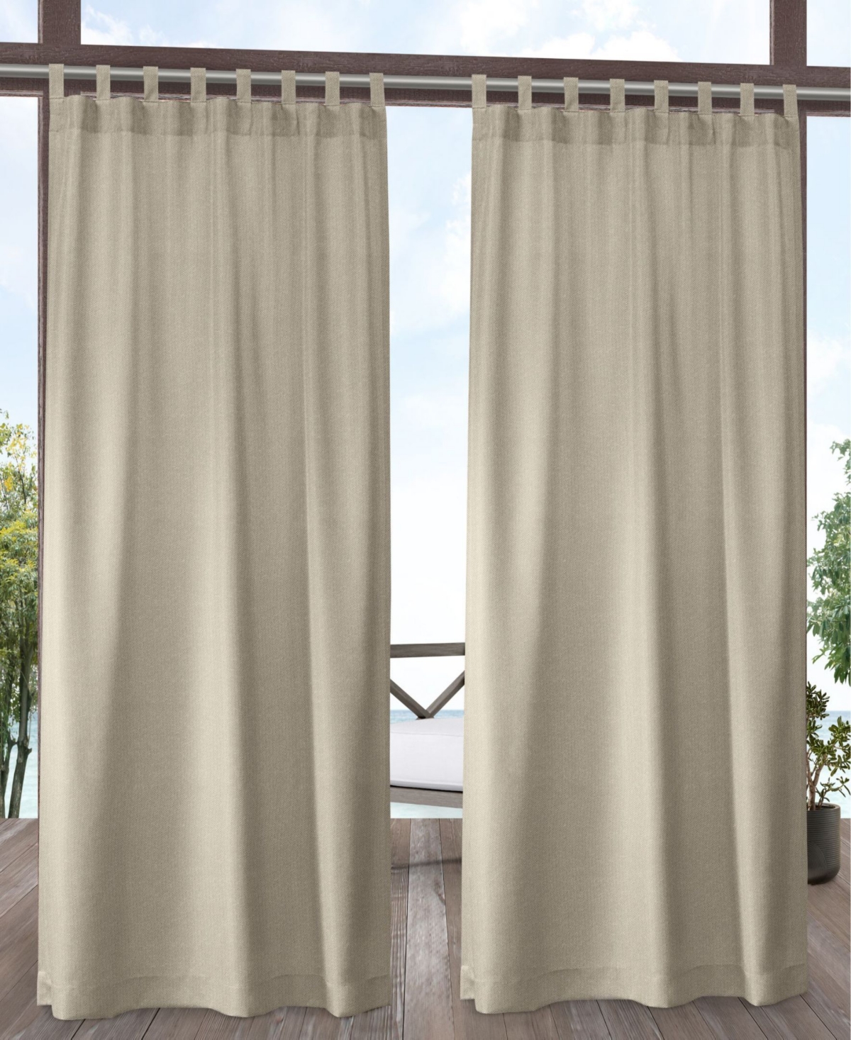 Curtains Biscayne Indoor - Outdoor Two Tone Textured Grommet Top Curtain Panel Pair, 54" x 108" - Beige