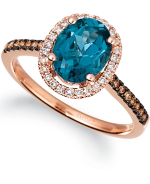 image of Le Vian Deep Sea Blue Topaz (2 ct. t.w.) & Diamond (1/4 ct. t.w) Rng in 14k Rose Gold