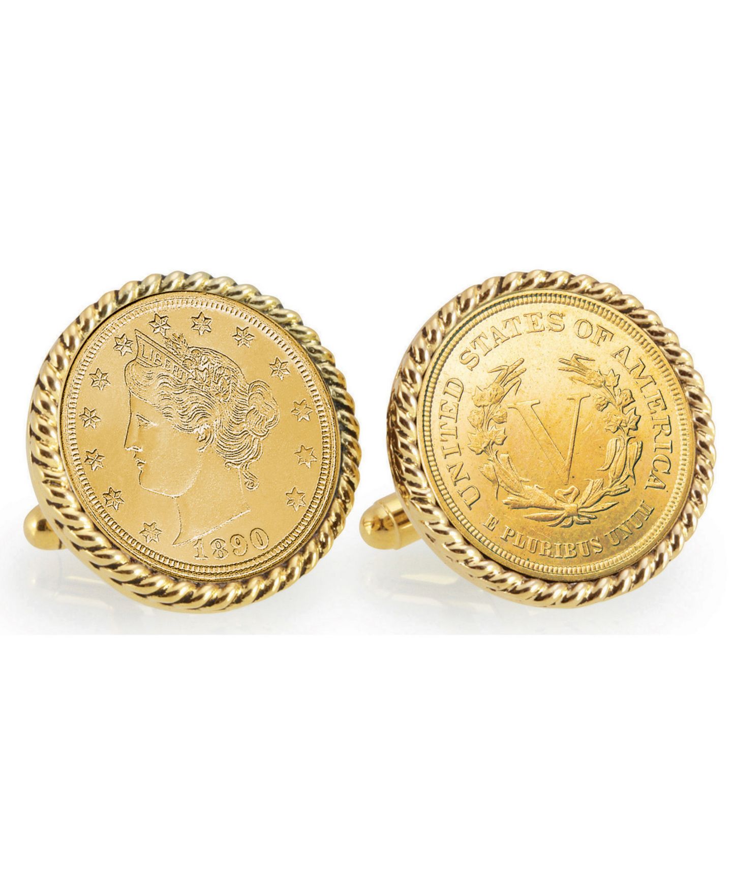 Мужские запонки American Coin Treasures Gold-Layered 1800's Liberty Nickel Rope Bezel Coin Cuff Links — фото 1
