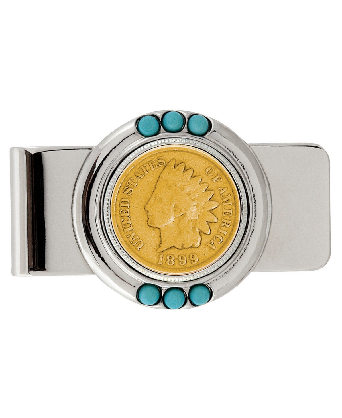 Men's American Coin Treasures Gold-Layered 1800's Indian Penny Turquoise Coin Money Clip - Silver