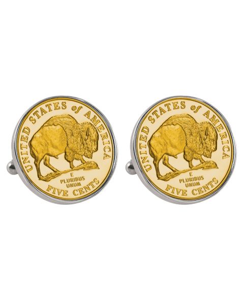 Мужские запонки American Coin Treasures Gold-Layered Westward Journey 2005 Bison Jefferson Nickel Bezel Coin Cuff Links