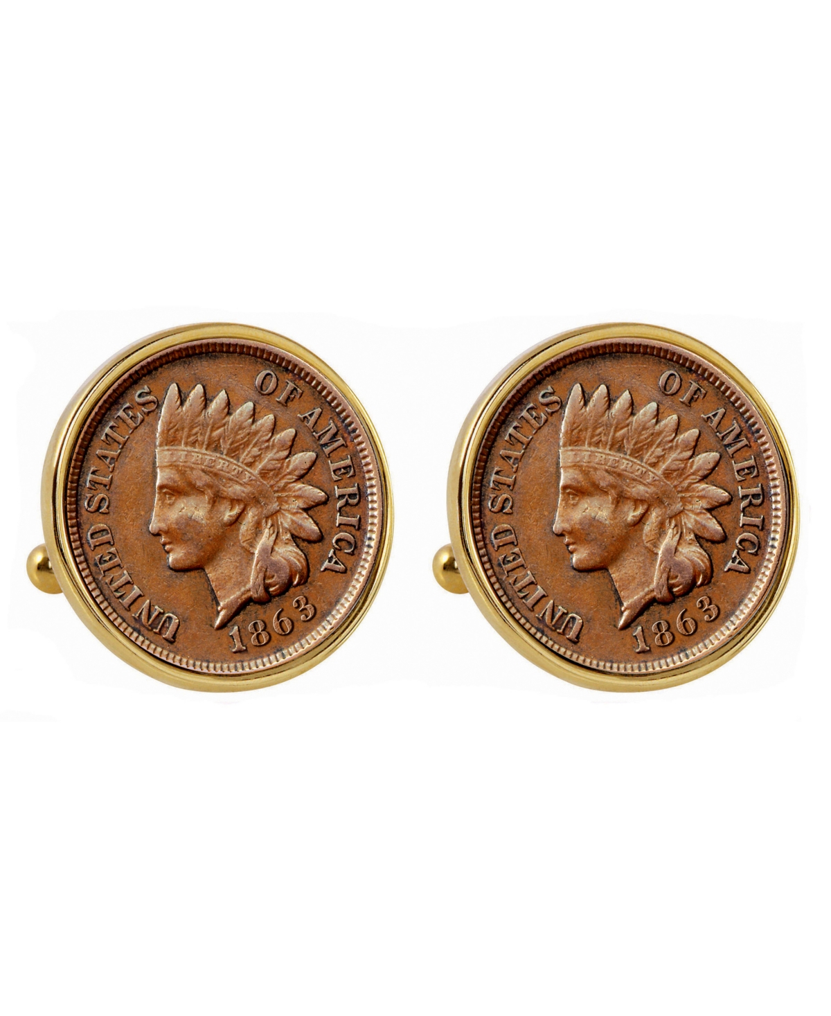 1800's Indian Penny Bezel Coin Cuff Links - Gold