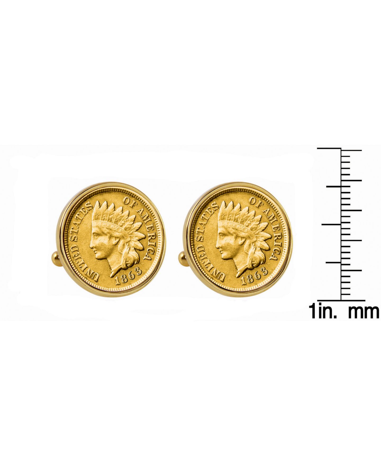 Мужские запонки American Coin Treasures Gold-Layered 1800's Indian Penny Bezel Coin Cuff Links — фото 2