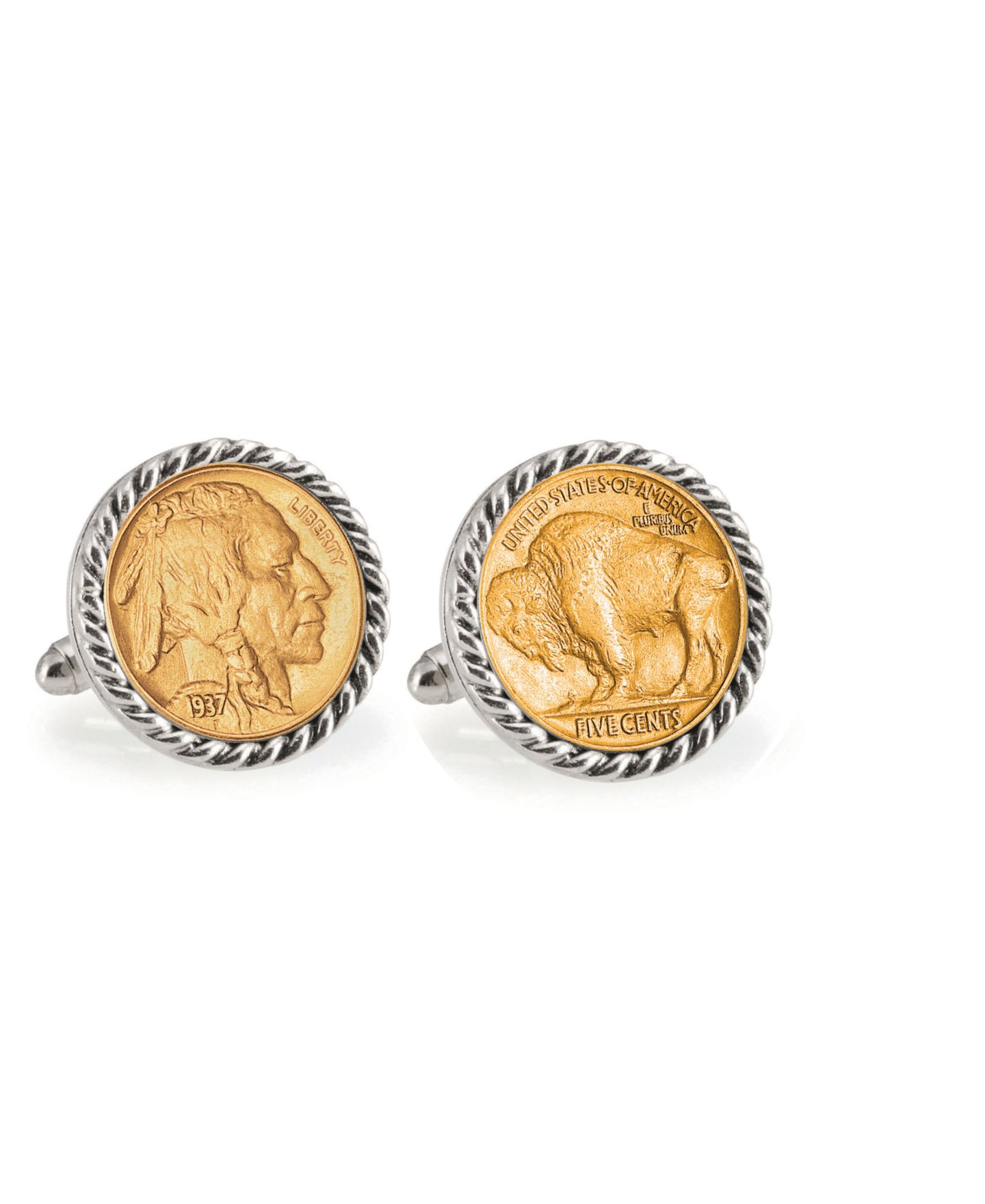 Мужские запонки American Coin Treasures Gold-Layered Buffalo Nickel Rope Bezel Coin Cuff Links — фото 1