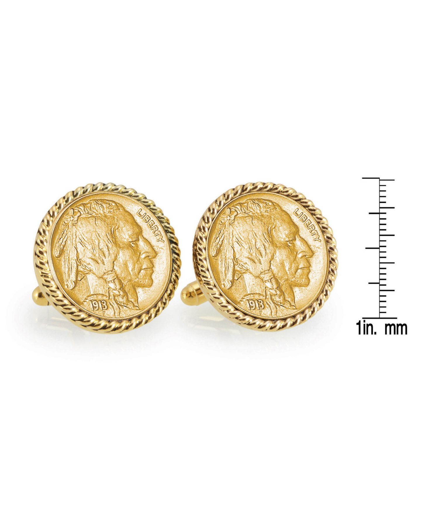 Мужские запонки American Coin Treasures Gold-Layered 1913 First-Year-Of-Issue Buffalo Nickel Rope Bezel Coin Cuff Links — фото 2