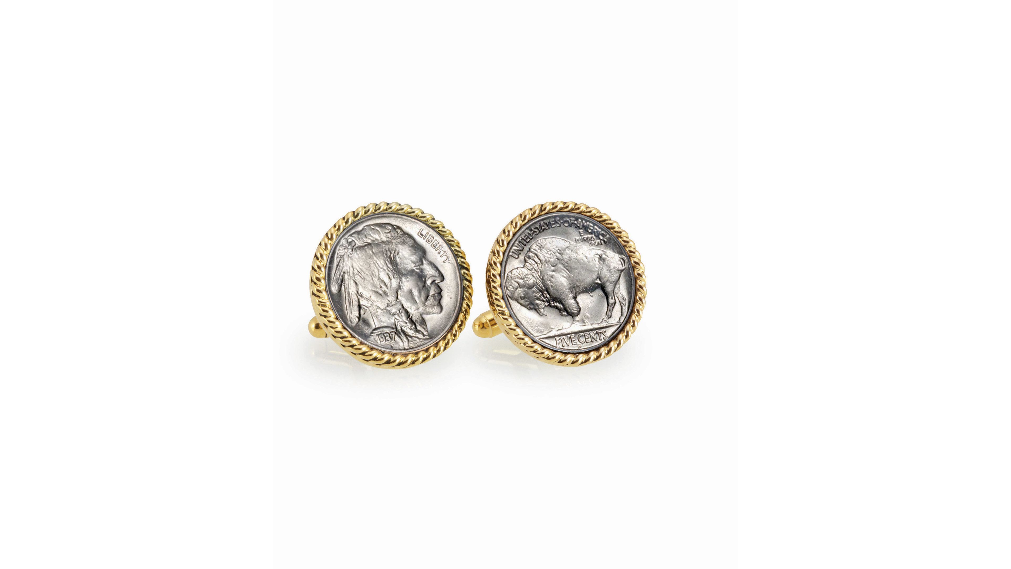 American Coin Treasures Buffalo Nickel Rope Bezel Coin Cuff Links