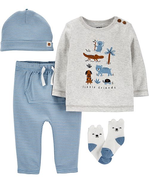 Carter S Baby Boys 4 Pc Little Animals Cotton Take Me Home Set