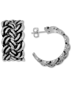 image of Essentials Small Antique-Look Braided Hoop Earrings in Fine Silver-Plate, 0.79