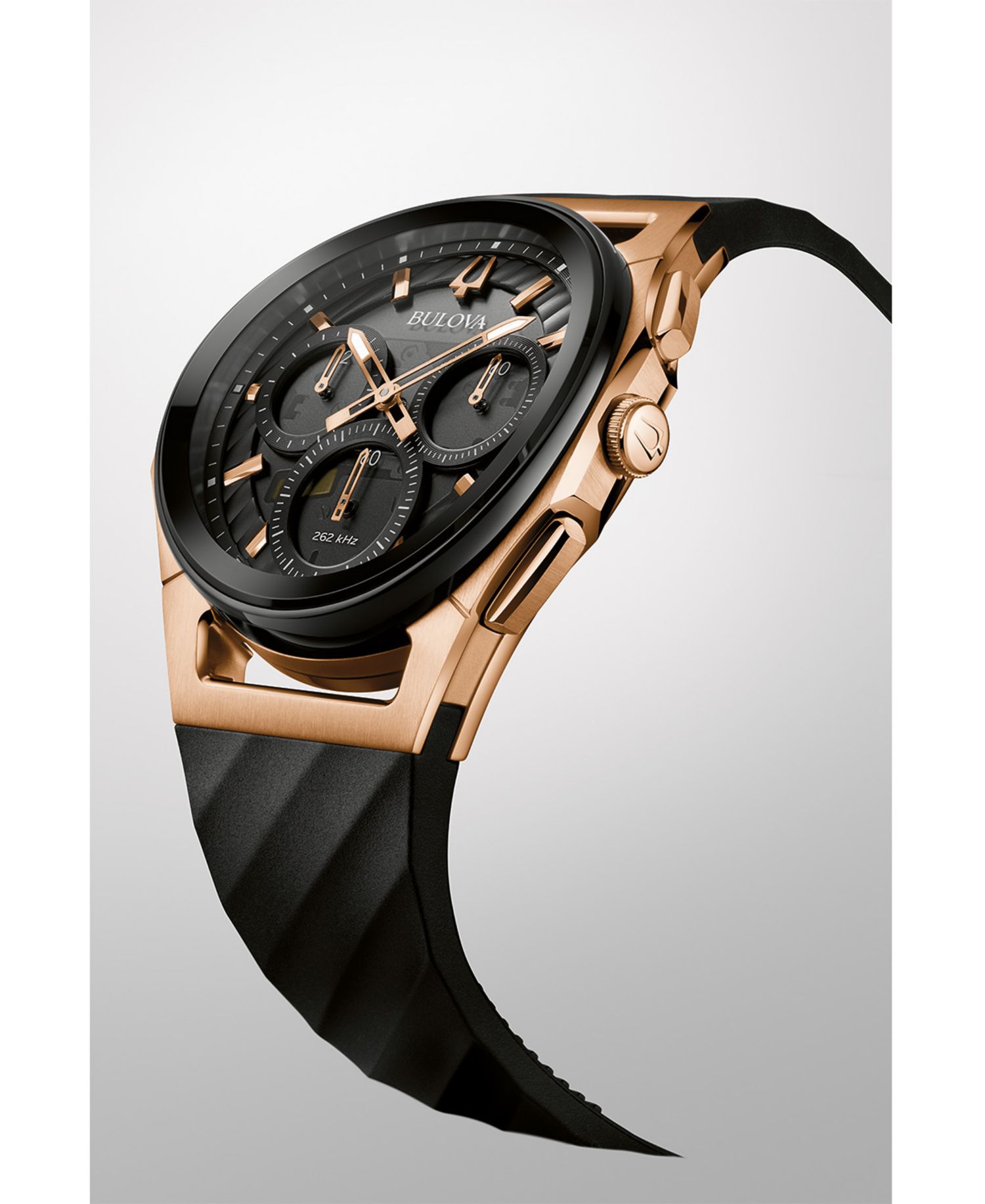 Men's Chronograph Curv Black Rubber Strap Watch 44mm