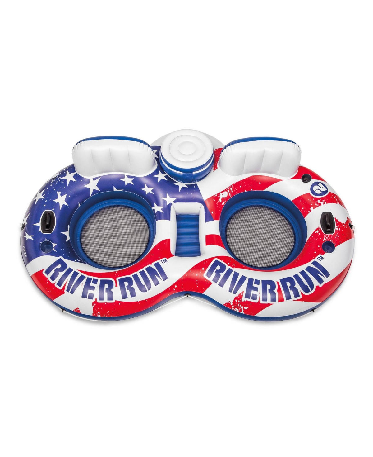 Inflatable American Flag Double Tube Pool Float with Cooler & Cup Holders - Blue