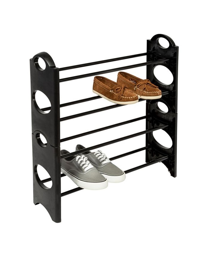 Honey Can Do 4Tier Black Lightweight Plastic Shoe Rack with Circle