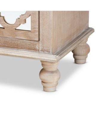 Celia French Rustic Quatrefoil Mirrored Nightstand