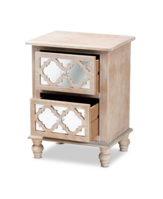 Celia French Rustic Quatrefoil Mirrored Nightstand