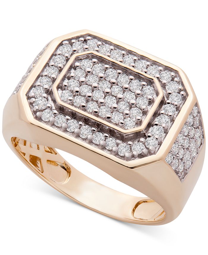 Macy's Men's Diamond Cluster Ring (1 ct. t.w.) in 10k Gold & Reviews ...