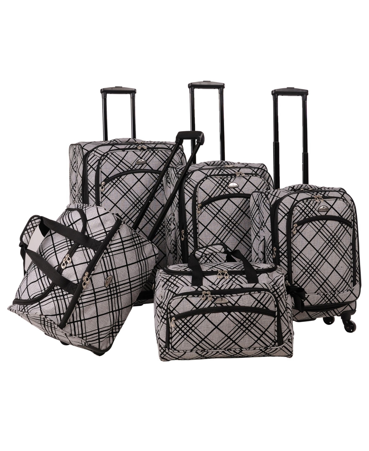 Stripes 5 Piece Spinner Luggage Set - Silver