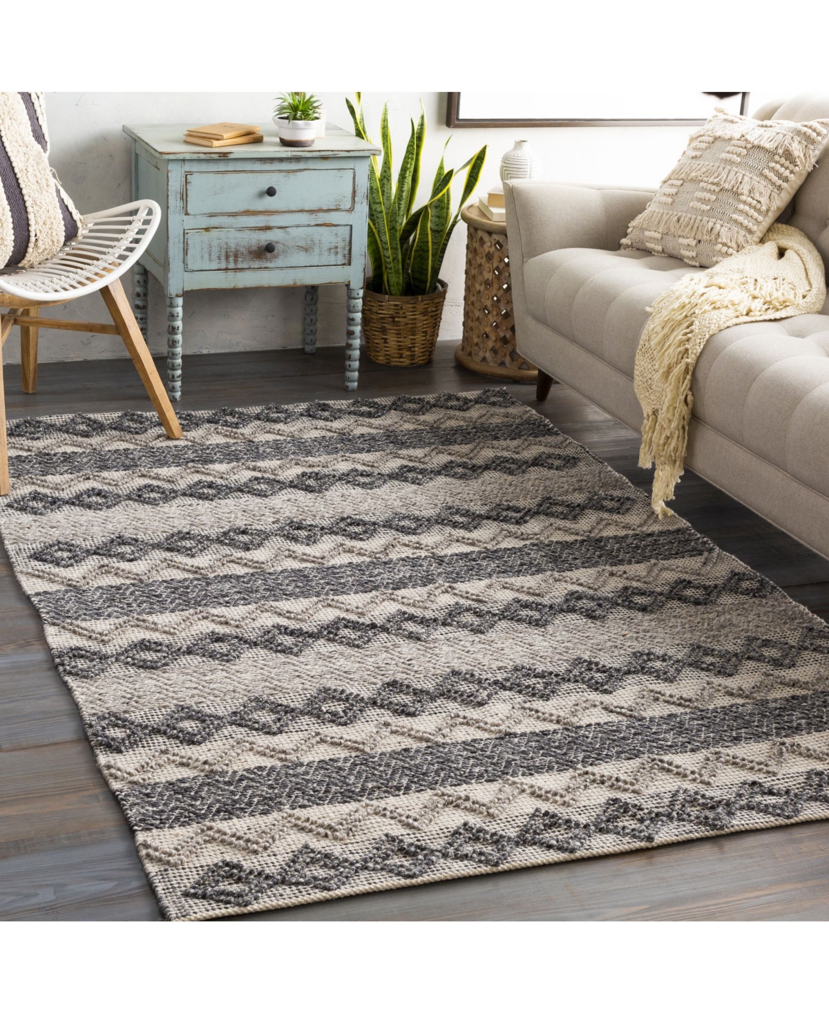 Closeout! Surya Farmhouse Neutrals Fls-2302 Black 2' x 3' Area Rug
