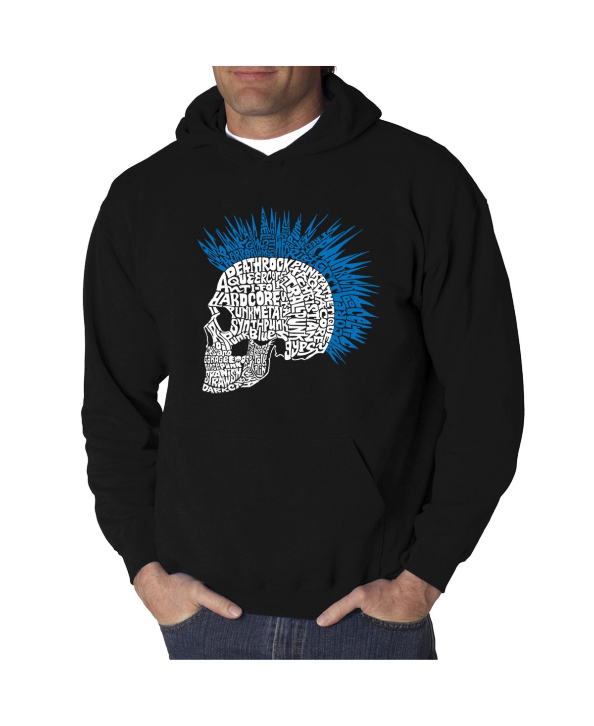 La Pop Art Men's Punk Mohawk Word Art Hooded Sweatshirt