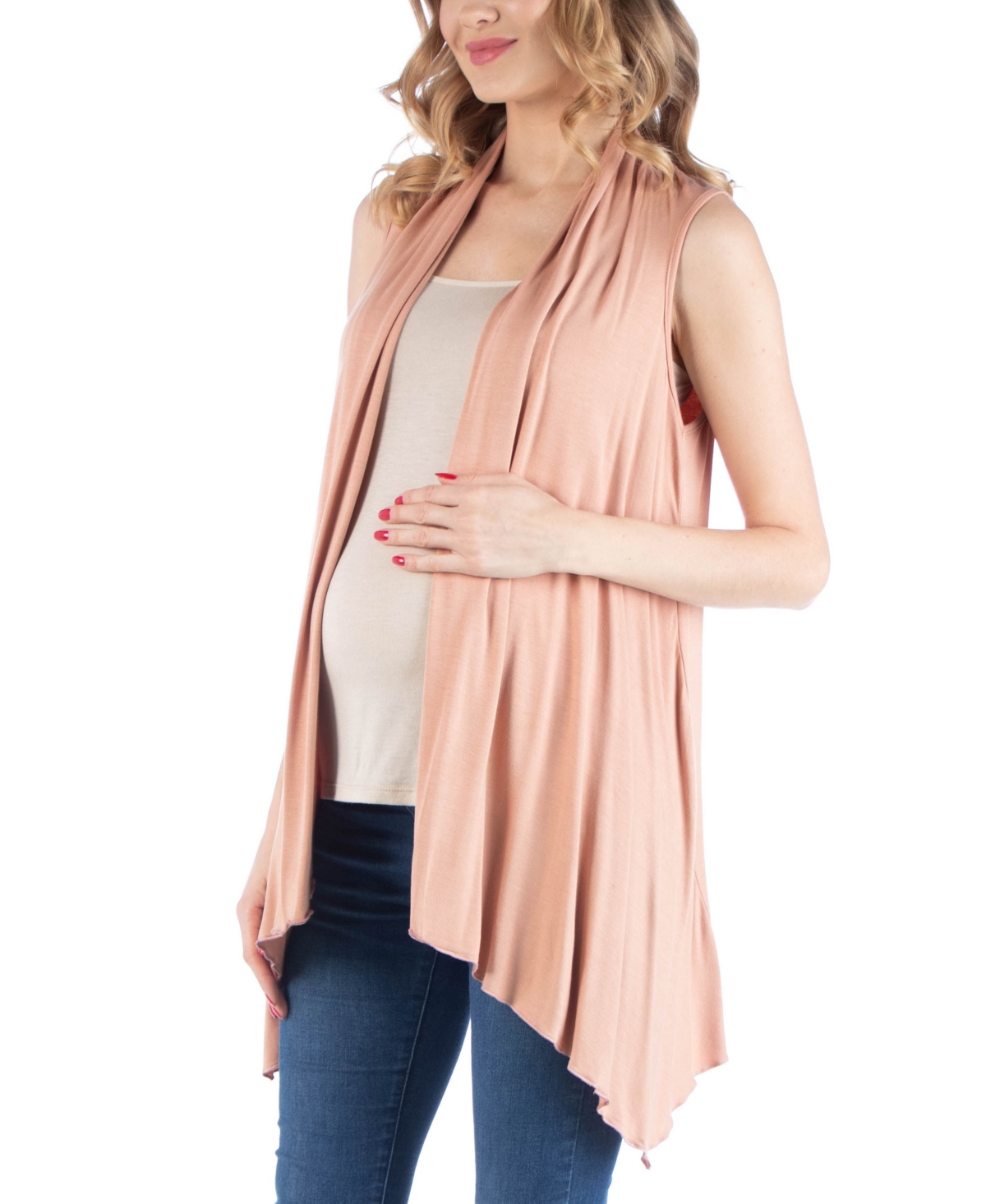 24seven Comfort Apparel Draped Maternity Open Front Sleeveless Cardigan