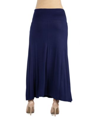 Womens Elastic Waist Solid Color Maternity Maxi Skirt