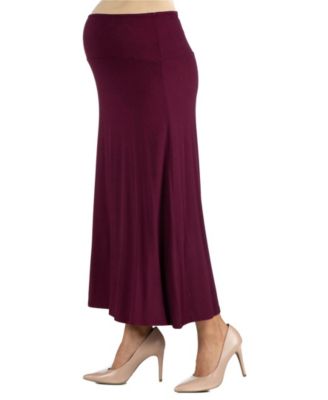 Womens Elastic Waist Solid Color Maternity Maxi Skirt