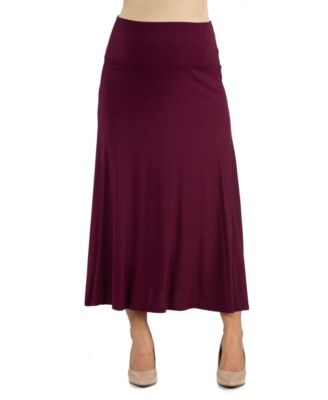Womens Elastic Waist Solid Color Maternity Maxi Skirt