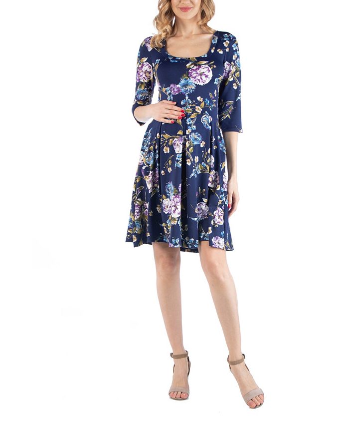 24seven Comfort Apparel Fit and Flare Floral Print Maternity Dress - Macy's