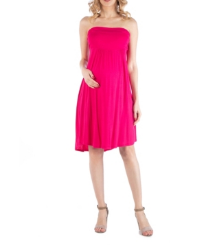 24seven Comfort Apparel Bandeau Top Empire Waist Short Maternity Dress In Pink