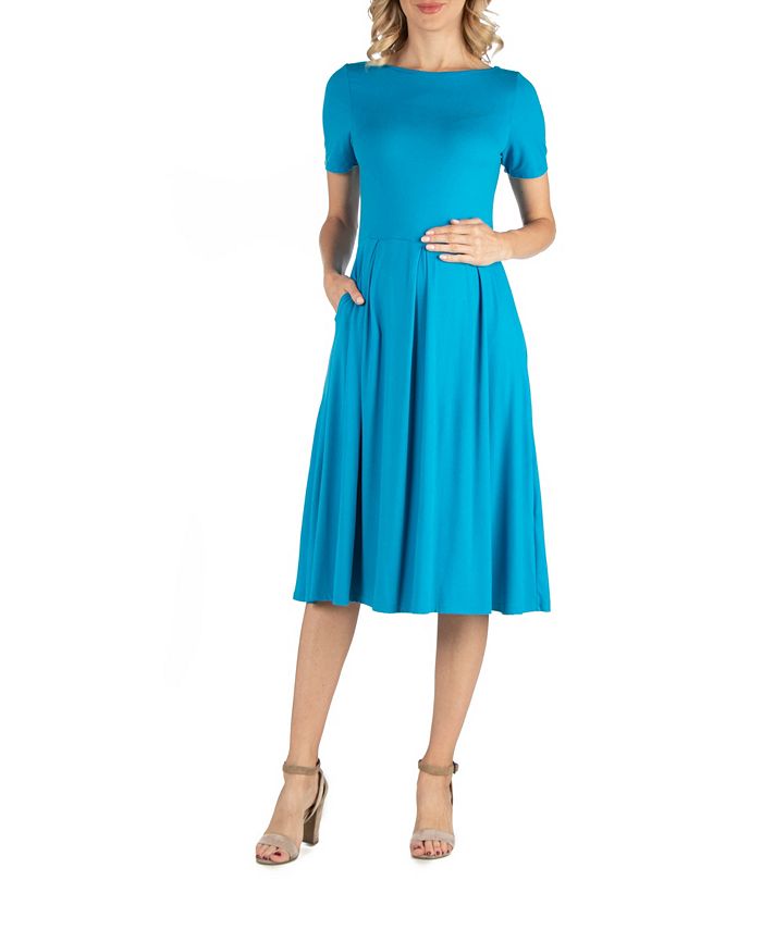 24seven Comfort Apparel Maternity Midi Dress with Short Sleeve and ...