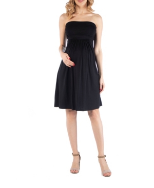 24seven Comfort Apparel Bandeau Top Empire Waist Short Maternity Dress In Black