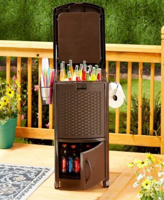 DCCW3000D 77 Quart Resin Wicker Patio Cooler with Cabinet & Wire Basket