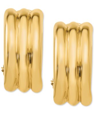 Ridge Textured Half Hoop Clip-On Earrings Set in 14k Gold or 14k White Gold