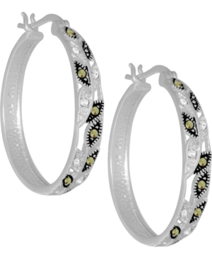 image of Swarovski Marcasite & Crystal Medium Vine Hoop Earrings in Fine Silver-Plate, 1.25