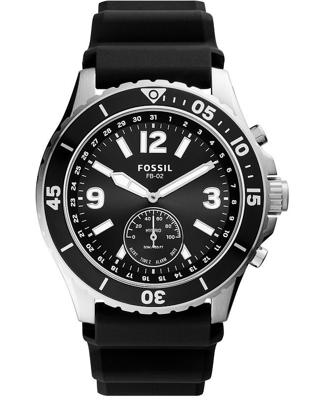 Fossil Men's Tech FB-02 Black Silicone Strap Hybrid Smart Watch 48mm ...